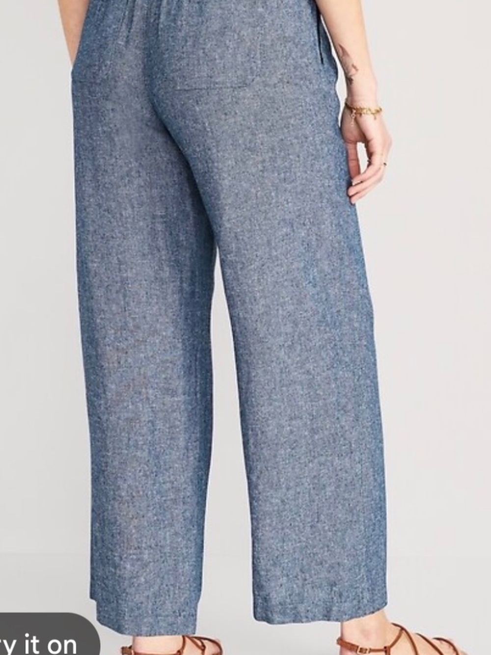 Old Navy Chambray Wide Leg Crop Pants Blue Elastic Waist Size Large